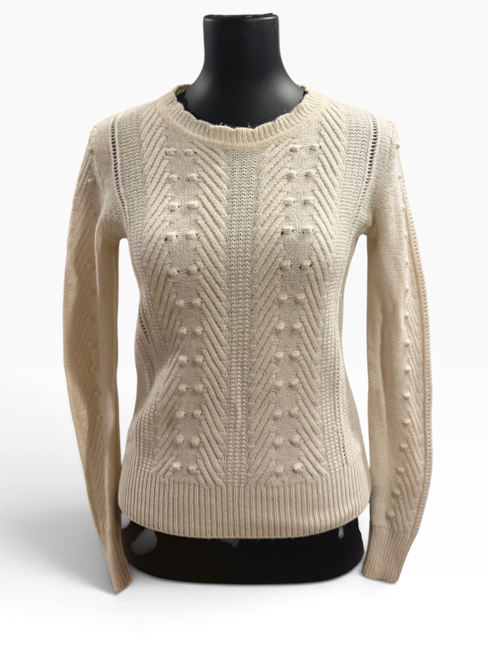 Banana Republic Cream Alpaca Merino Wool Blend Pom Pom Sweater Feminine Size XS